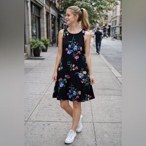 Old Navy Women’s Black Floral Knit Sleeveless Knee Length Swing Dress Size M